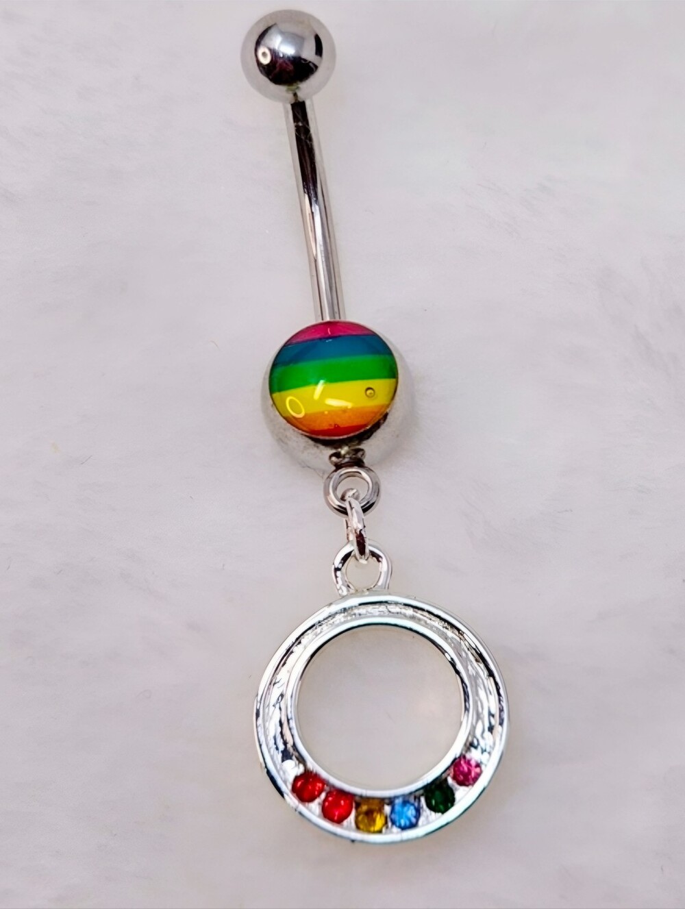 Painful Pleasures Rainbow Pride Crystal 14g Surgical Steel Dangle Belly Ring NWT